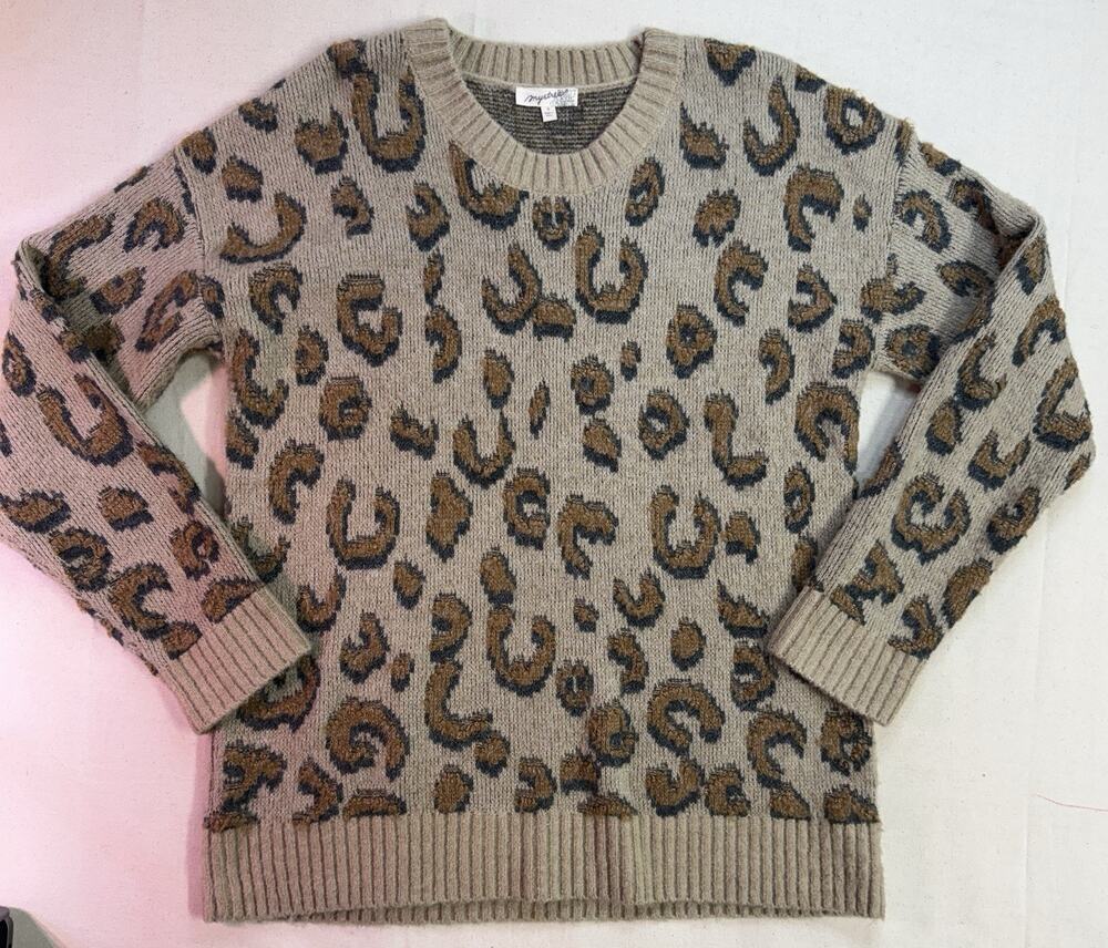 mystree sweater Leopard Print Sz S Preppy Casual Fall (F10)